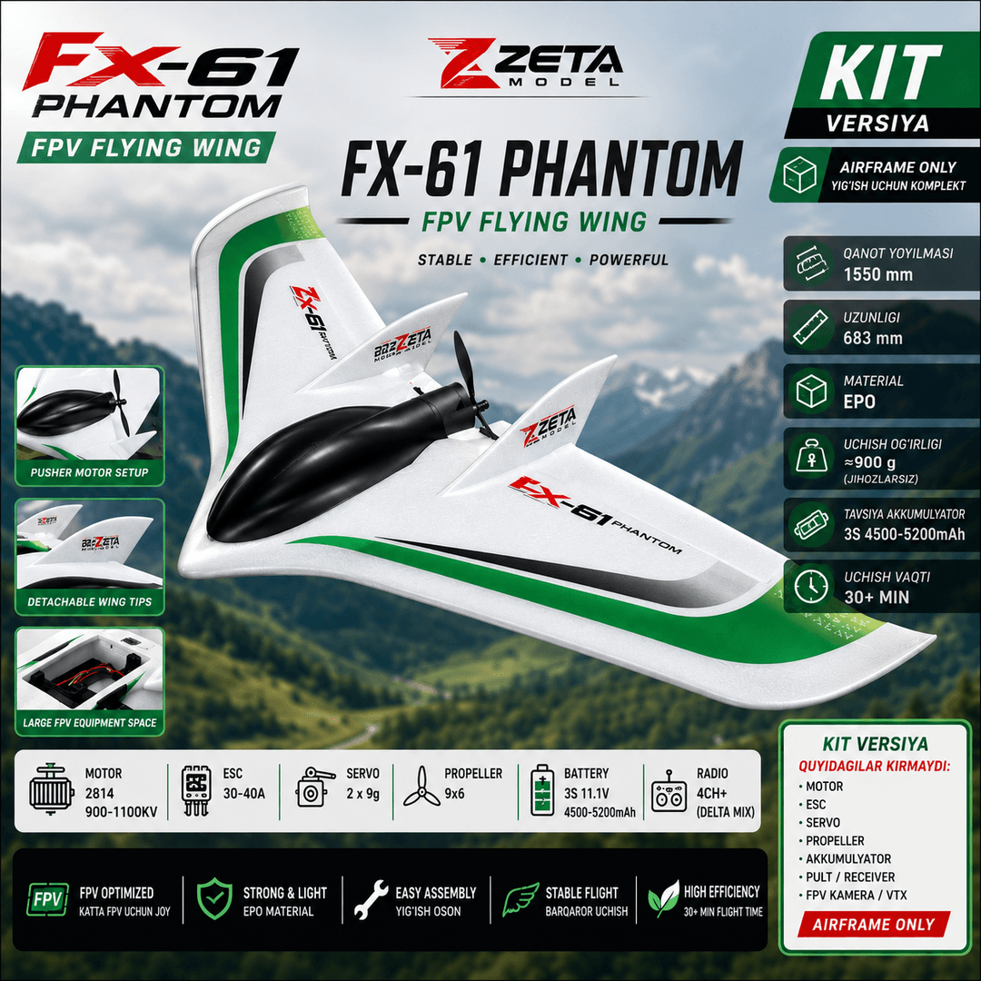 FX-61 Phantom — 1550 mm FPV Flying Wing (KIT, jihozlarsiz)