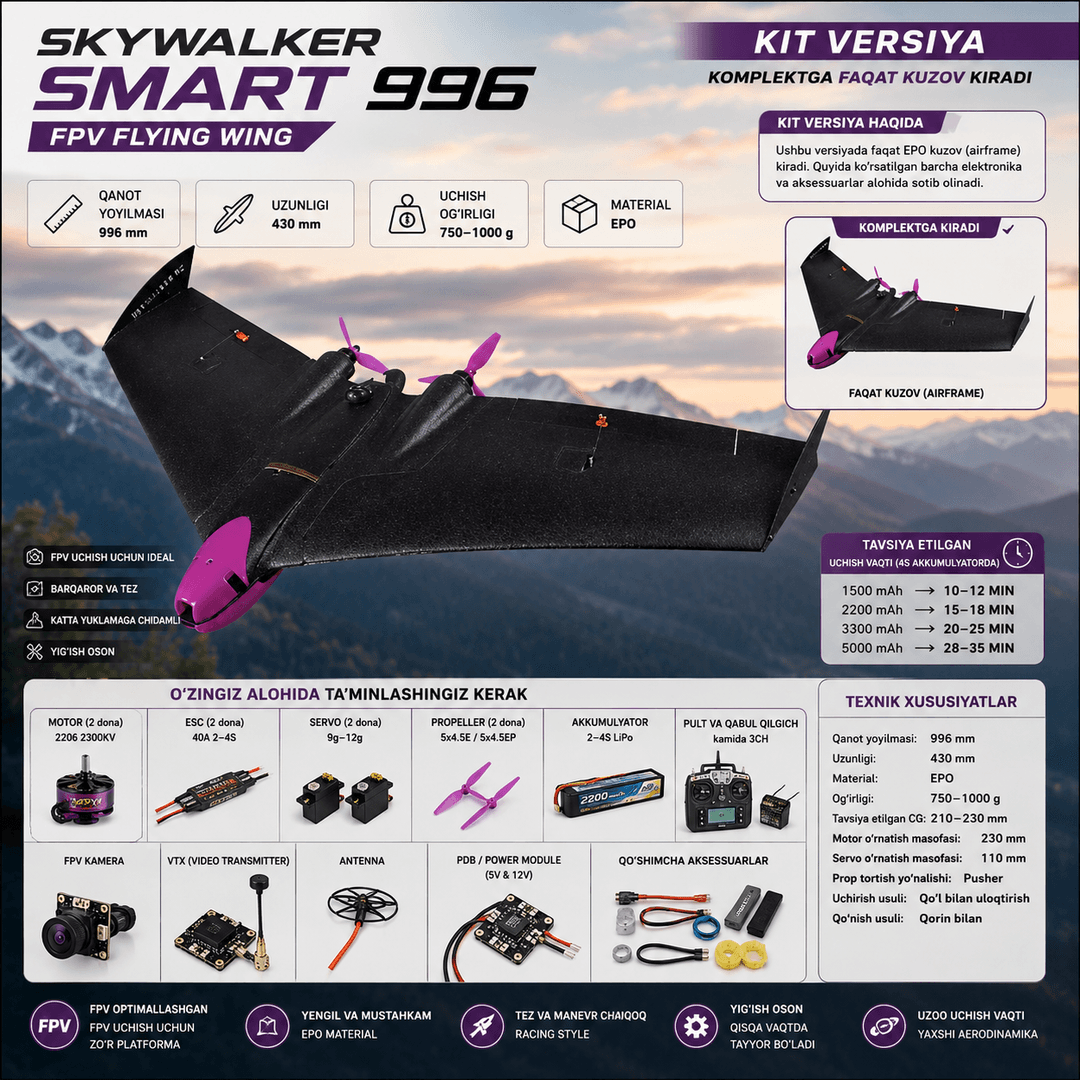 Skywalker SMART — 996 mm FPV Flying Wing (KIT, jihozlarsiz, EPO)