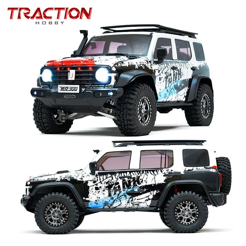 Traction Hobby Tank 300 V2 — 1:8 GWM Tank 300 RC Krouler (4WD, 2 pog‘onali uzatma, oq)